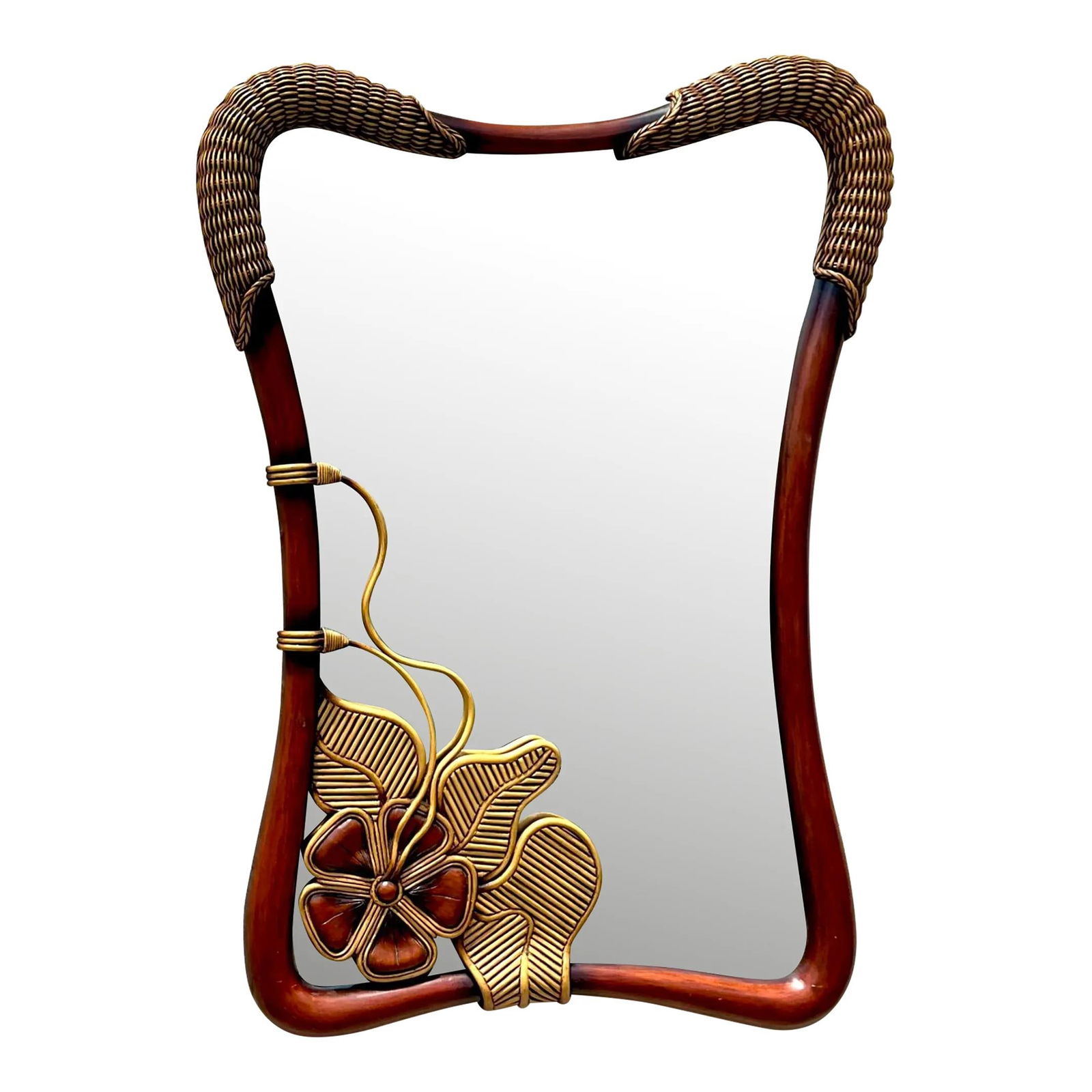 Vintage Coastal Pencil Reed Flower Mirror 35 x 48 Chestnut: Vintage Coastal Pencil Reed Flower Mirror 35 x 48 Chestnut Enhance your living space with this Vintage Coastal Pencil Reed Flower Mirror, featuring intricate pencil reed detailing and a charming flowe