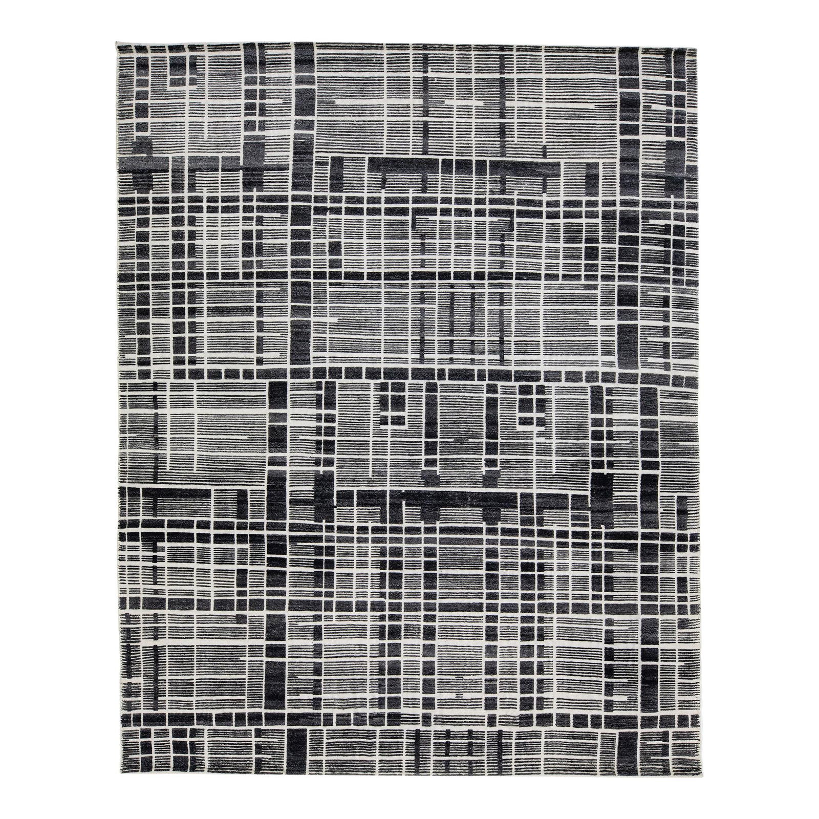 Handmade Moroccan Style Modern Abstract Wool Rug 8' x 10' Gray: Handmade Moroccan Style Modern Abstract Wool Rug 8' x 10' Gray This modern abstract wool rug features a striking contemporary Moroccan design that combines a pristine white shade with a captivating gr