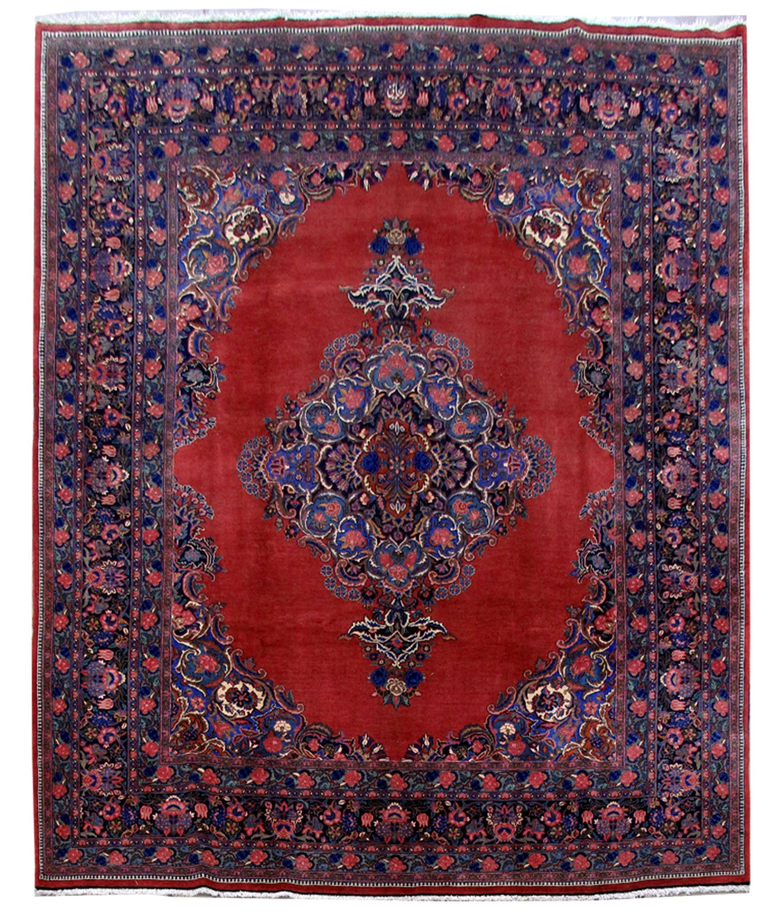 Rose Red Handmade Persian Mashad Rug 10.3 x 12.7 Feet: Rose Red Handmade Persian Mashad Rug 10.3 x 12.7 Feet Free continental US Shipping Elevate your living space with this exquisite 10.3 x 12.7 Persian rug, handcrafted by skilled artisans in Iran. Featu