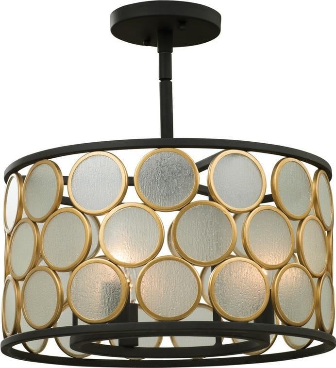 Kalco Corsa Semi Flush Mount Gold Matte Black Lighting Fixture: Kalco Corsa Semi Flush Mount Gold Matte Black Lighting Fixture Introducing the Elegant Corsa Dual Finish Semi Flush Mount, a stylish lighting fixture that combines industrial style with practicality.
