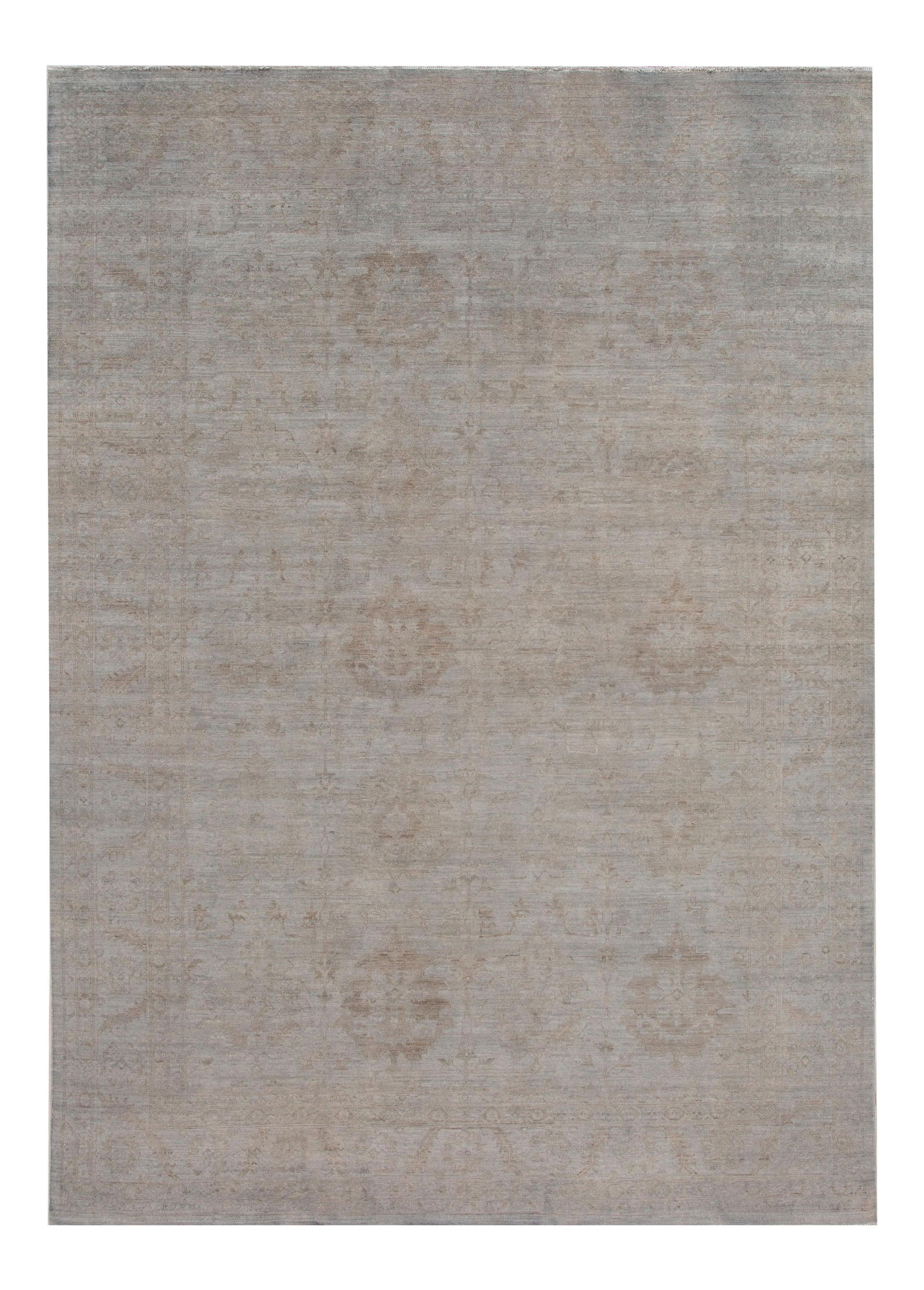 Contemporary Hand-Knotted Oushak Wool Rug 9'9 x 13'7 Gray Tan Accents: Contemporary Hand-Knotted Oushak Wool Rug 9'9 x 13'7 Gray Tan Accents Enhance your space with this exquisite 21st Century Oushak Wool Rug. Featuring a beautiful contemporary solid Oushak style, this h