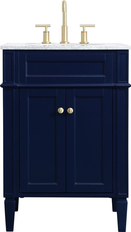 Elegant Lighting Modern Blue Vanity with Carrara Marble Top: Elegant Lighting Modern Blue Vanity with Carrara Marble Top This modern bathroom vanity showcases a striking blue finish complemented by elegant gold accents, creating a sophisticated contemporary loo