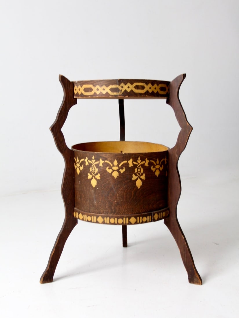 Antique Folk Art Bandbox Table with Hand-Stenciled Design (1 of 11)