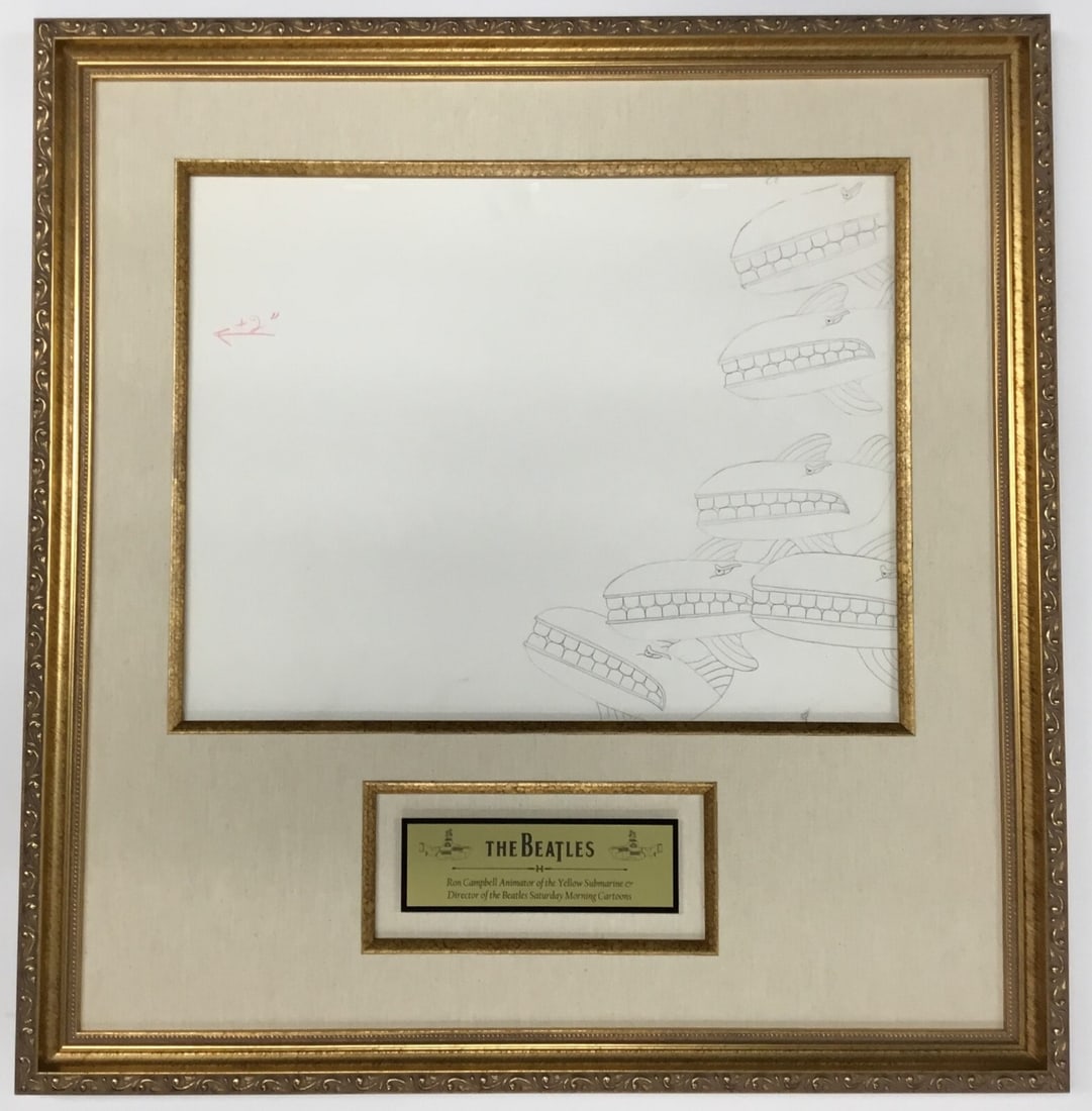 1968 Beatles Yellow Submarine Production Drawing Ron Campbell Signed: 1968 Beatles Yellow Submarine Production Drawing Ron Campbell Signed This original 1968 production drawing features University of Whales from the beloved Beatles film, Yellow Submarine. Created by ren