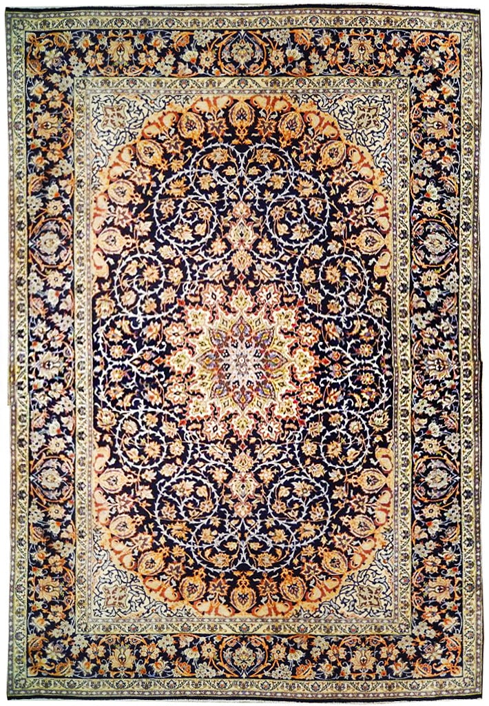 Navy Blue Semi Antique Persian Esfahan Wool Rug 9'6 x 13'2: Navy Blue Semi Antique Persian Esfahan Wool Rug 9'6 x 13'2 Free continental US Shipping This exquisite 9' 6" x 13' 2" Navy Blue Semi Antique Persian Esfahan Wool Rug is handcrafted by skilled Persian