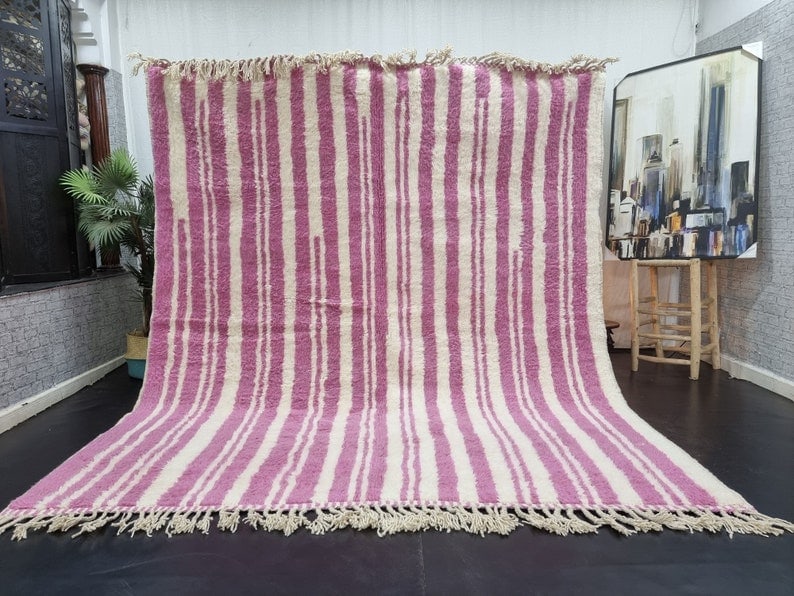 Handmade Moroccan Berber Wool Rug 9.84 x 6.56 Feet Soft White Pink: Handmade Moroccan Berber Wool Rug 9.84 x 6.56 Feet Soft White Pink Enhance your living space with this stunning Soft White & Pink Handmade Moroccan Berber Wool Area Rug. Handwoven in the Atlas Mountai