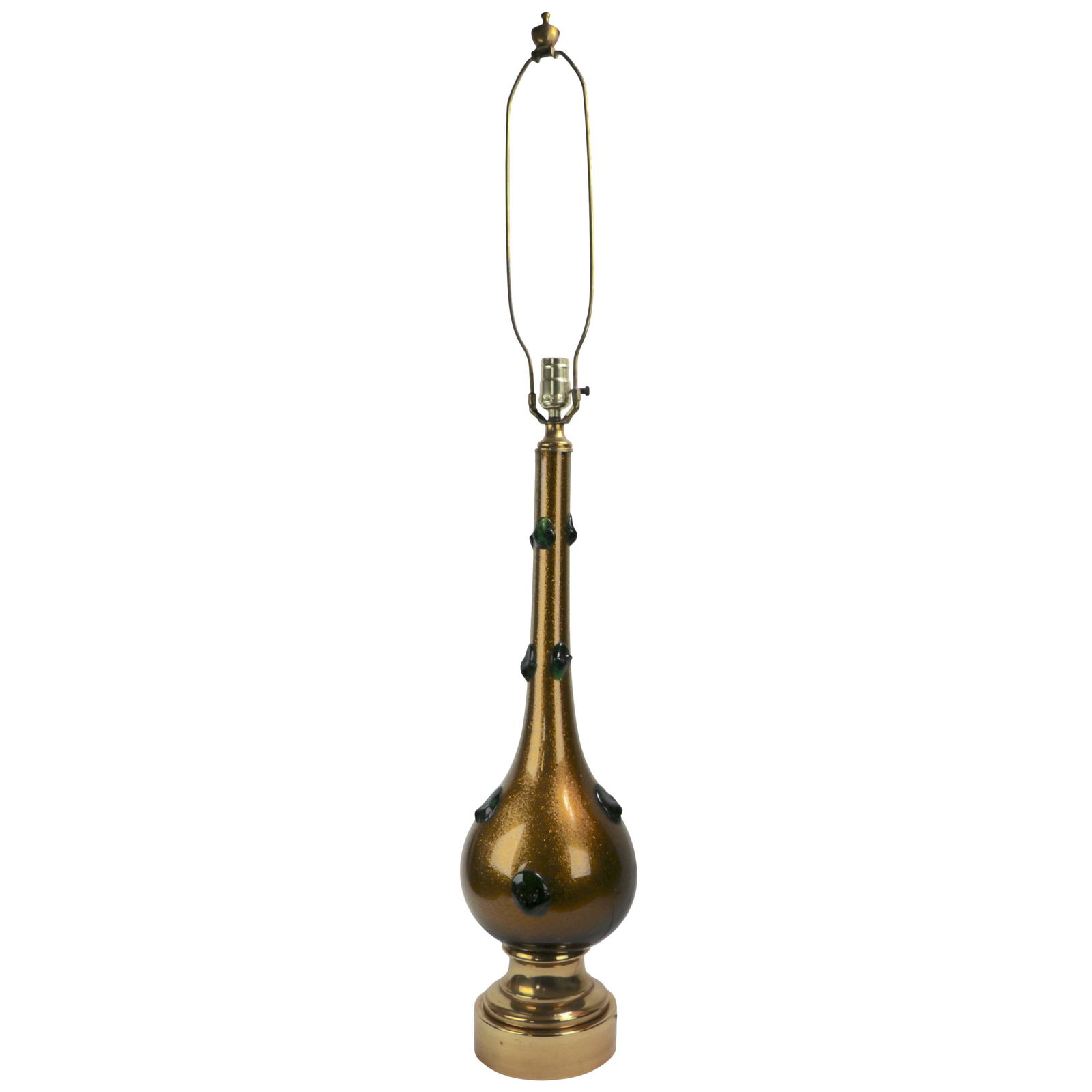 Elegant Murano Glass Lamp with Gold Flecks and Green Prunts (1 of 10)
