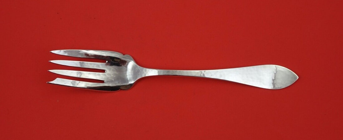 Kalo Sterling Silver Hammered Cold Meat Fork F758 8.5": Kalo Sterling Silver Hammered Cold Meat Fork F758 8.5" This exquisite serving fork from Kalo is crafted from high-quality sterling silver, showcasing a beautiful hammered finish. The piece, measuring