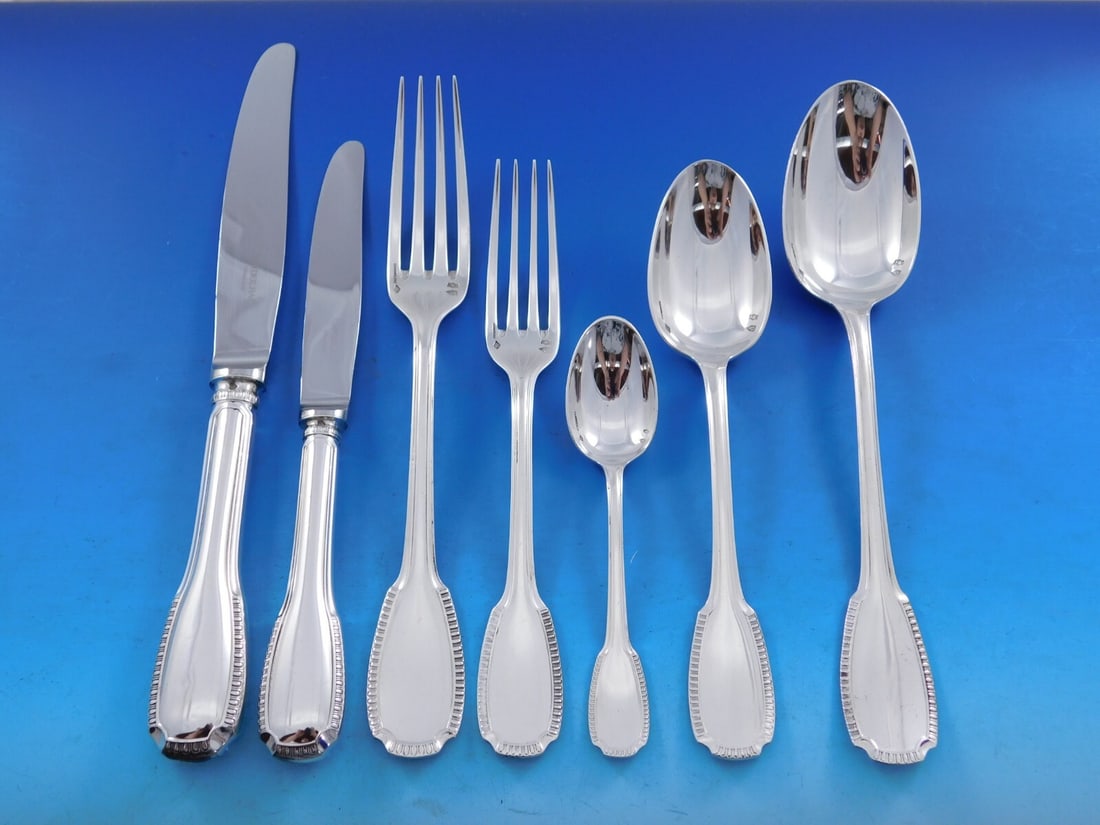 Christofle Godrons Sterling Silver Flatware Set 42 Pieces with Storage Chest: Christofle Godrons Sterling Silver Flatware Set 42 Pieces with Storage Chest Introducing the exquisite Godrons by Christofle Cardeilhac sterling silver flatware set, comprising 42 elegant pieces. This