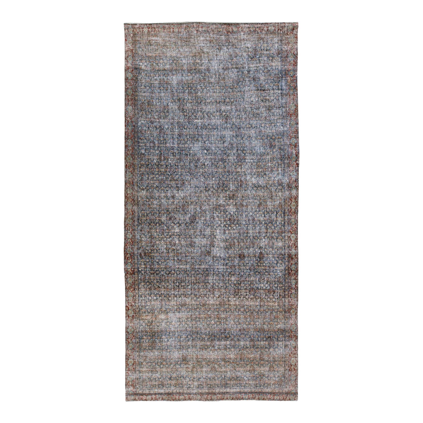 Antique Malayer Hand-Knotted Blue Wool Floral Runner 4'10 x 10'7: Antique Malayer Hand-Knotted Blue Wool Floral Runner 4'10 x 10'7 Enhance your space with this stunning antique Malayer handmade wool runner, showcasing a captivating blue field adorned with a vibrant