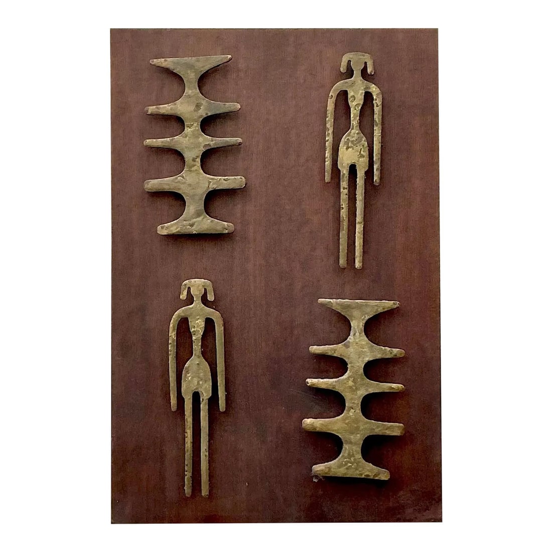 Vintage Mid-Century Modern Hammered Bronze Wall Sculpture 16 x 24: Vintage Mid-Century Modern Hammered Bronze Wall Sculpture 16 x 24 Enhance your home decor with this Vintage Mid-Century Modern Hammered Bronze Shapes Wall Sculpture. This eye-catching piece features a