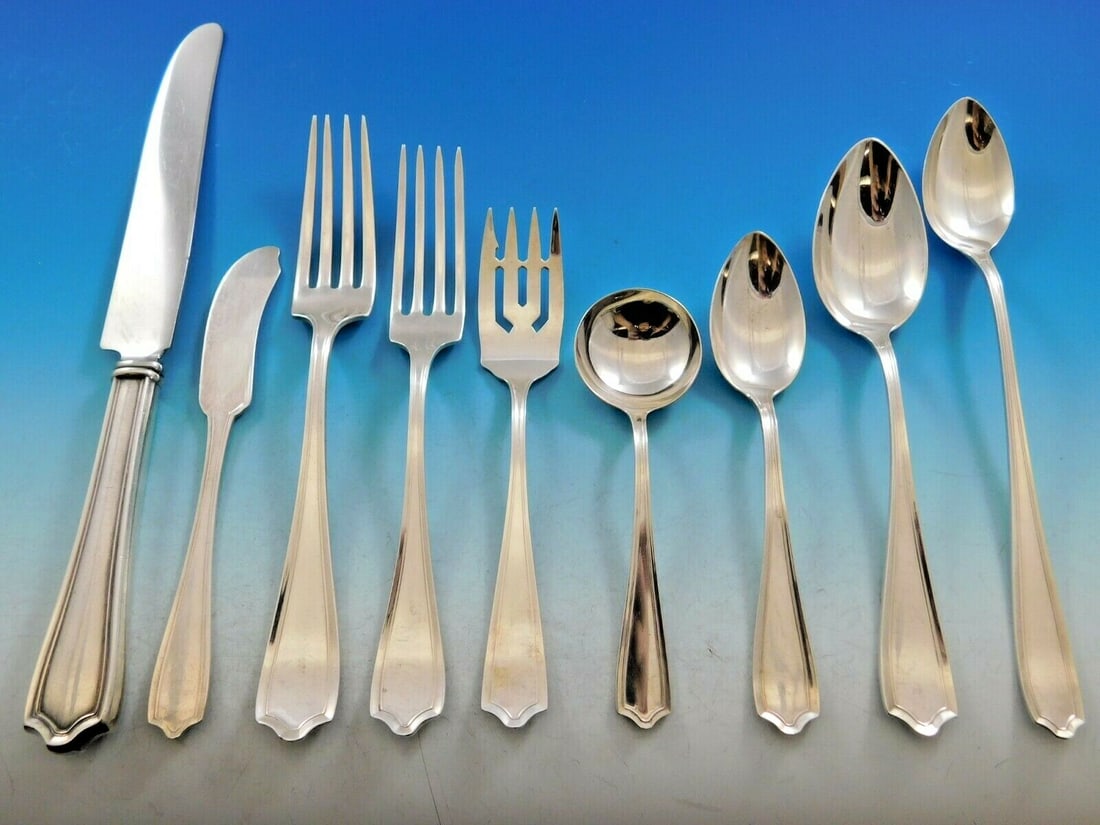 Alvin Maryland Sterling Silver Flatware Set for 12 111 Pieces with Storage Chest: Alvin Maryland Sterling Silver Flatware Set for 12 111 Pieces with Storage Chest Experience elegance with the Maryland by Alvin Sterling Silver Flatware Set, a comprehensive collection designed for 12