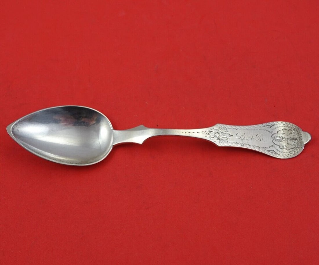 Meyer & Graffe Monogrammed Coin Silver 7 Inch Bright-Cut Soup Spoon (1 of 3)