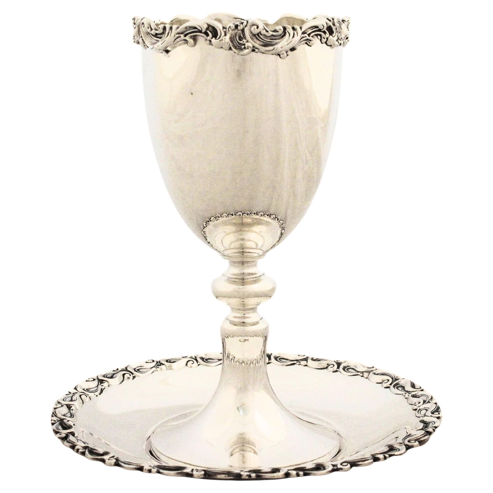 Set of Two Sterling Silver Goblet and Tray with Scrollwork Decoration (1 of 9)