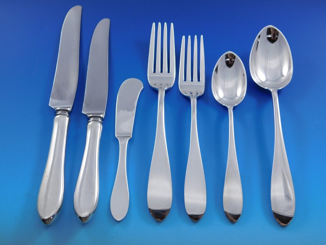 George C Erickson Princess Sterling Silver Flatware Set 79 pcs with Storage Chest: George C Erickson Princess Sterling Silver Flatware Set 79 pcs with Storage Chest This exquisite Princess flatware set by George C. Erickson showcases the artistry of handwrought sterling silver, craf