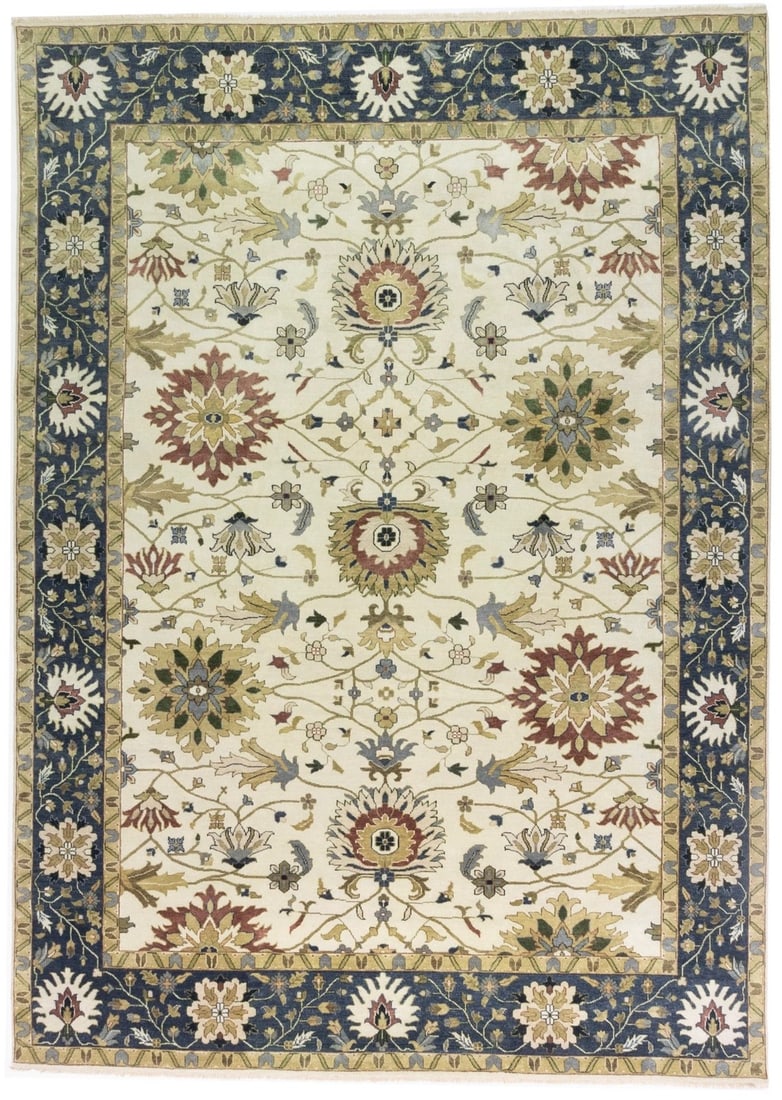 10'1 x 14'1 Wool Area Rug Hand-Knotted Floral Pattern Modern Traditional: 10'1 x 14'1 Wool Area Rug Hand-Knotted Floral Pattern Modern Traditional This handmade Peshawar Osh Chobi oriental rug features a classic floral design with a blend of cream, dark teal, rusty red, blu
