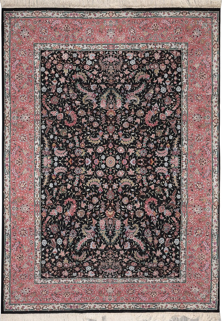 Handmade Wool and Silk 9 x 12 Black Coral Happy Rug: Handmade Wool and Silk 9 x 12 Black Coral Happy Rug Free continental US Shipping This handmade area rug features a high-quality blend of wool and silk, meticulously hand-knotted to create a rich textu