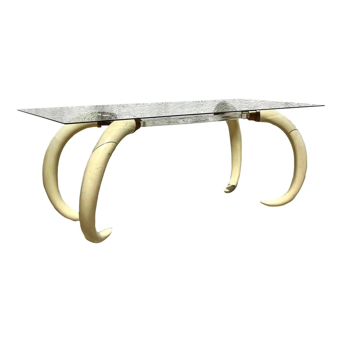 Vintage Regency Faux Elephant Tusk Dining Table by Springer Eames: Vintage Regency Faux Elephant Tusk Dining Table by Springer Eames Introducing the Vintage Regency Faux Elephant Tusk Dining Table, a stunning piece that embodies the glamour of Hollywood Regency style
