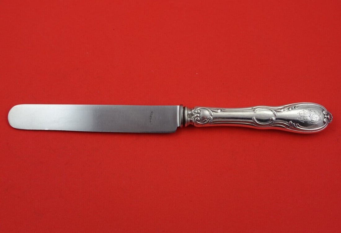 Odiot Penthievre Sterling Silver Dinner Knife 10 1/8" Monogrammed: Odiot Penthievre Sterling Silver Dinner Knife 10 1/8" Monogrammed This exquisite dinner knife is part of the Penthievre pattern by renowned maker Odiot. Crafted in France, it features a stunning sterl