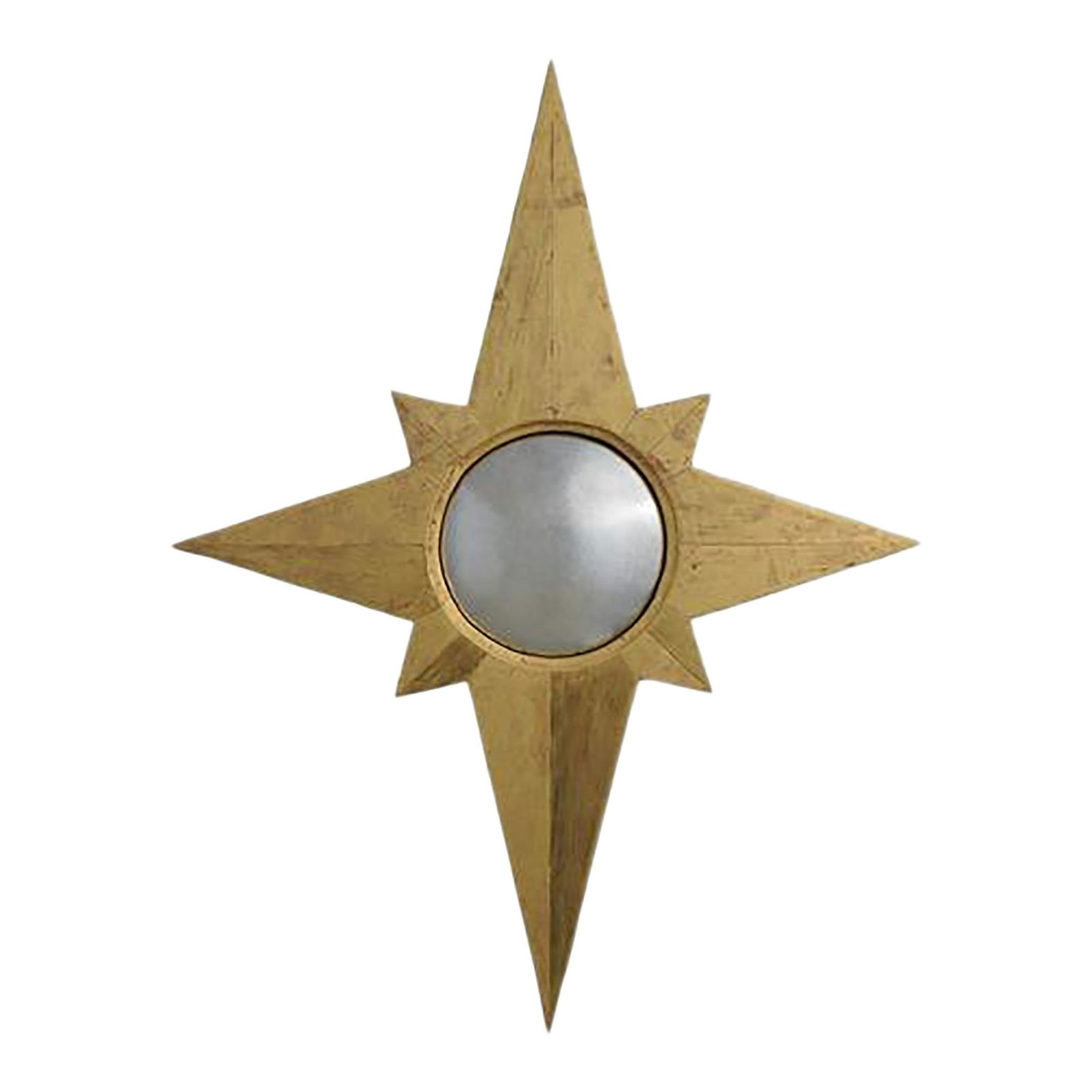 Modern Gold Leaf Finish Distressed Convex Star Mirror 26 x 34: Modern Gold Leaf Finish Distressed Convex Star Mirror 26 x 34 This exquisite convex mirror features a modern star design with a stunning genuine gold leaf finish. Crafted with high-quality materials,