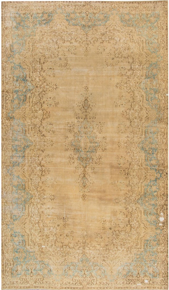 Exquisite Mid-20th Century Kerman Hand-Knotted Wool Rug 9'10 x 17'1 Blue: Exquisite Mid-20th Century Kerman Hand-Knotted Wool Rug 9'10 x 17'1 Blue Elevate your living space with this stunning Mid-20th Century Antique Kerman Wool Rug. Expertly hand-knotted, this exquisite ru