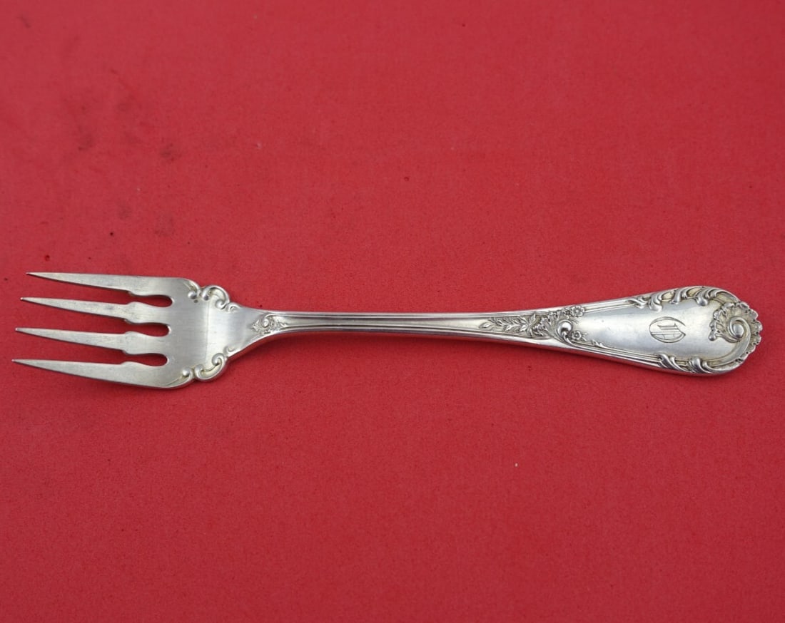 Dominick & Haff Louis XIV Sterling Silver Salad Fork Monogrammed 5 3/4": Dominick & Haff Louis XIV Sterling Silver Salad Fork Monogrammed 5 3/4" This exquisite salad fork is crafted from high-quality sterling silver and features the elegant Louis XIV pattern by renowned ma