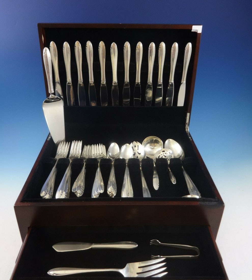 Oneida Lasting Spring Sterling Silver Flatware Set 59 Pieces for 12 with Bonus Storage Chest (1 of 10)