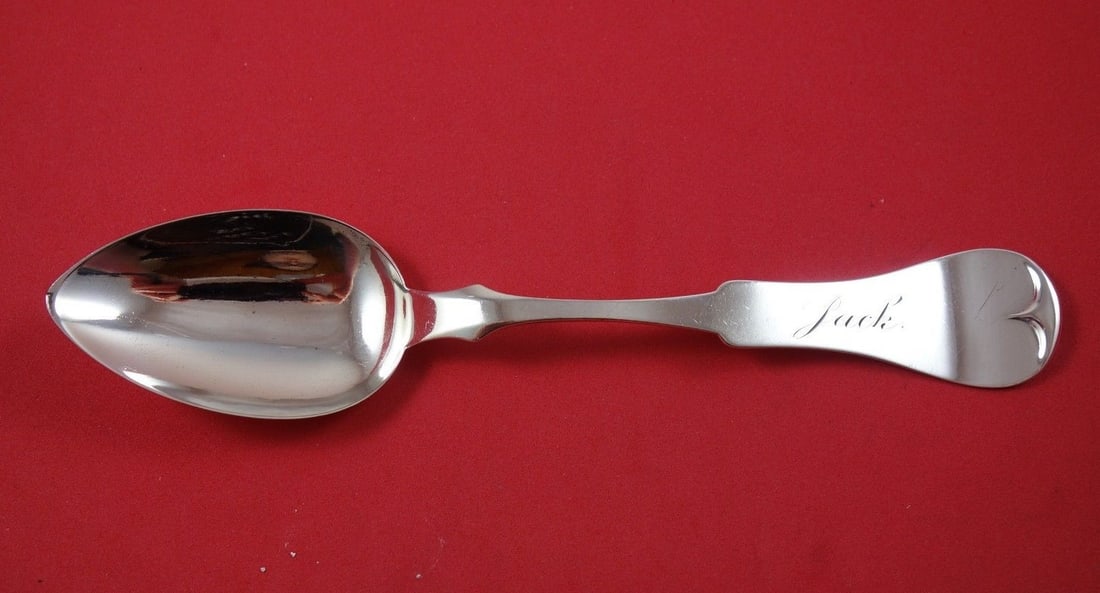 Whiting Fiddle Sterling Silver Soup Spoon 8 Inch Monogrammed: Whiting Fiddle Sterling Silver Soup Spoon 8 Inch Monogrammed This elegant Fiddle pattern soup spoon is crafted by Whiting, renowned for its sterling silver flatware. Measuring 8 inches, this spoon sho