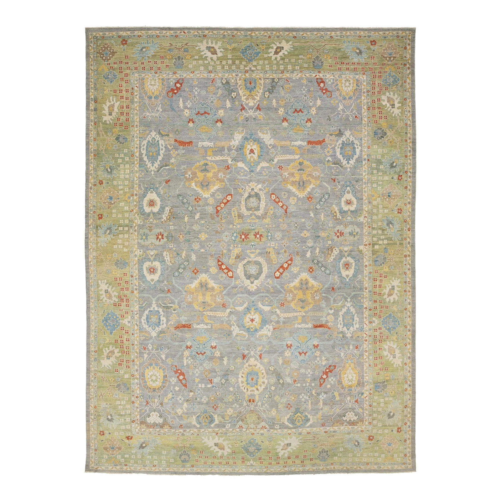 Oversized Gray Wool Sultanabad Rug with Floral Design 16'6 x 22'4: Oversized Gray Wool Sultanabad Rug with Floral Design 16'6 x 22'4 Discover the elegance of this hand-knotted oversized Sultanabad wool rug, showcasing a sophisticated gray background and a complementa