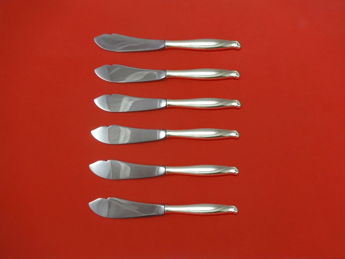 Alvin Spring Bud Sterling Silver Trout Knife Set 6pc Custom Made 7.5": Alvin Spring Bud Sterling Silver Trout Knife Set 6pc Custom Made 7.5" Enhance your dining experience with this exquisite 6-piece Trout Knife Set from Alvin, featuring the elegant Spring Bud pattern. C