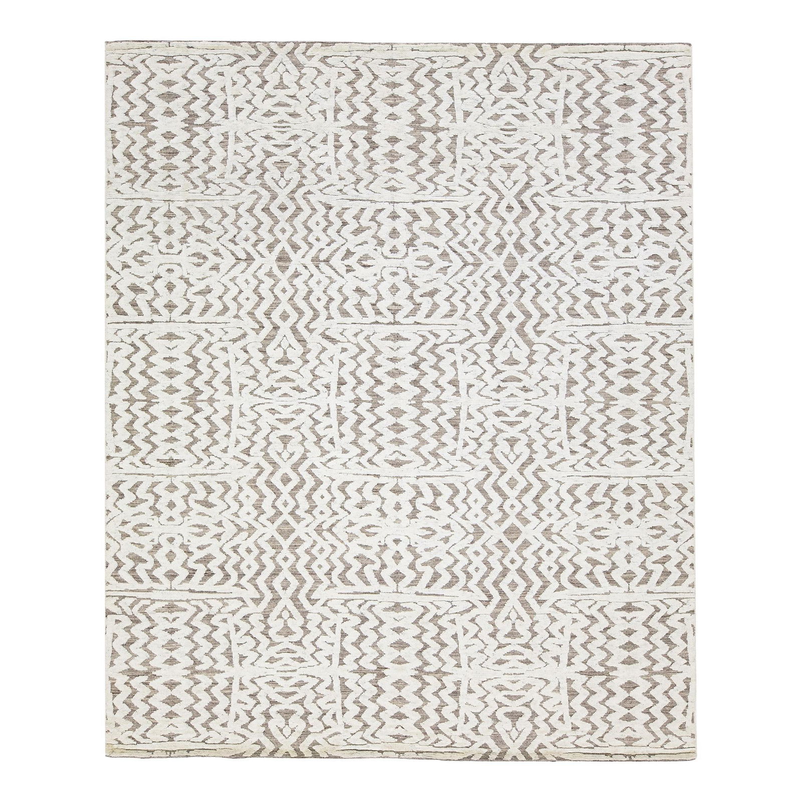 Contemporary Gray Ivory Moroccan Wool Rug 8'2 x 9'10 Abstract Design: Contemporary Gray Ivory Moroccan Wool Rug 8'2 x 9'10 Abstract Design Enhance your living space with this stunning gray and ivory Moroccan style wool rug. Hand-knotted, this rug features a contemporary