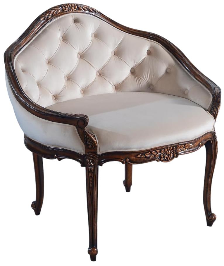 Elegant Louis XV Style Beige Caroline Settee with Hand-Carved Details: Elegant Louis XV Style Beige Caroline Settee with Hand-Carved Details Introducing the Luxurious Antique Style Beige Caroline Settee, a stunning addition to any home decor. This settee showcases a beau