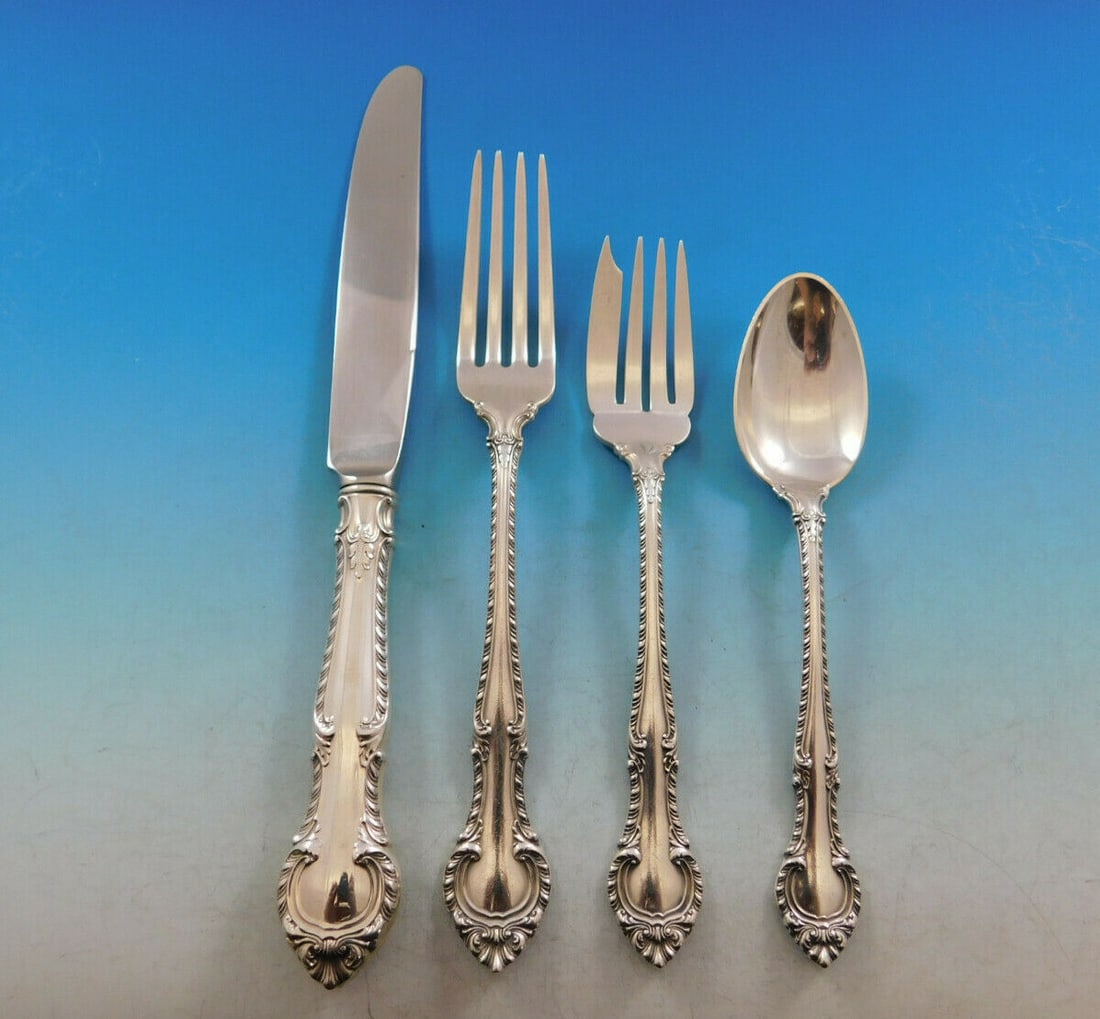 Gorham English Gadroon Sterling Silver Flatware Set for 12 48 Pieces with Storage Chest: Gorham English Gadroon Sterling Silver Flatware Set for 12 48 Pieces with Storage Chest Enhance your dining experience with the exquisite English Gadroon flatware set by Gorham. This elegant 48-piece