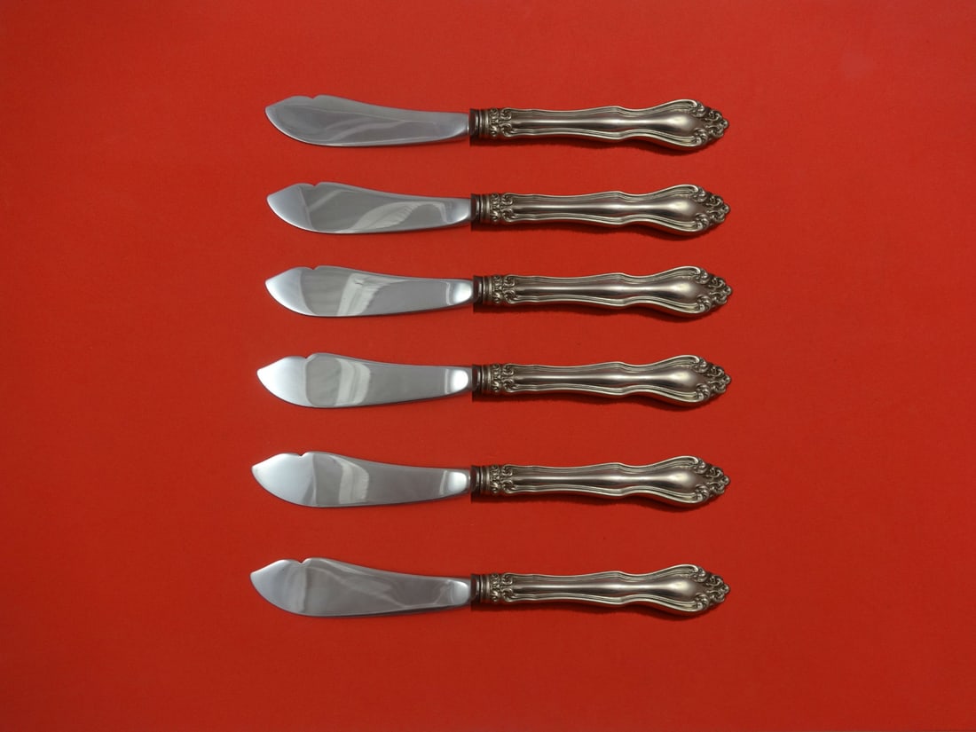 George and Martha Westmorland Sterling Silver 6pc Trout Knife Set: George and Martha Westmorland Sterling Silver 6pc Trout Knife Set Introducing the George and Martha by Westmorland Sterling Silver Trout Knife Set, a beautifully crafted 6-piece flatware collection. E