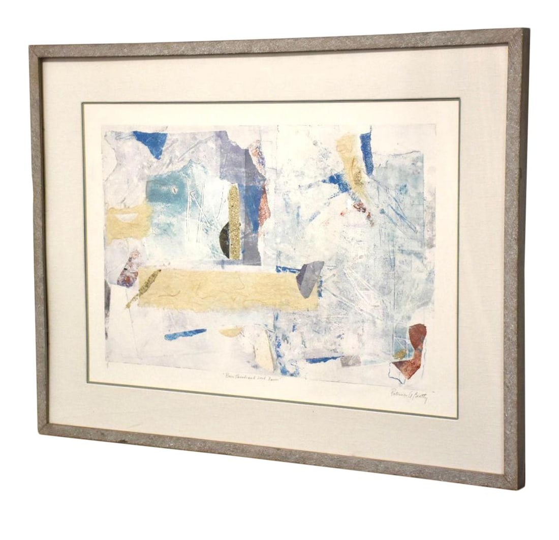 Patricia Beatty Bear Threads and Loud Noises Lithograph 51.75x39.75: Patricia Beatty Bear Threads and Loud Noises Lithograph 51.75x39.75 This striking mid-century modern abstract lithograph by Patricia Beatty, titled "Bear Threads and Loud Noises," showcases a unique a