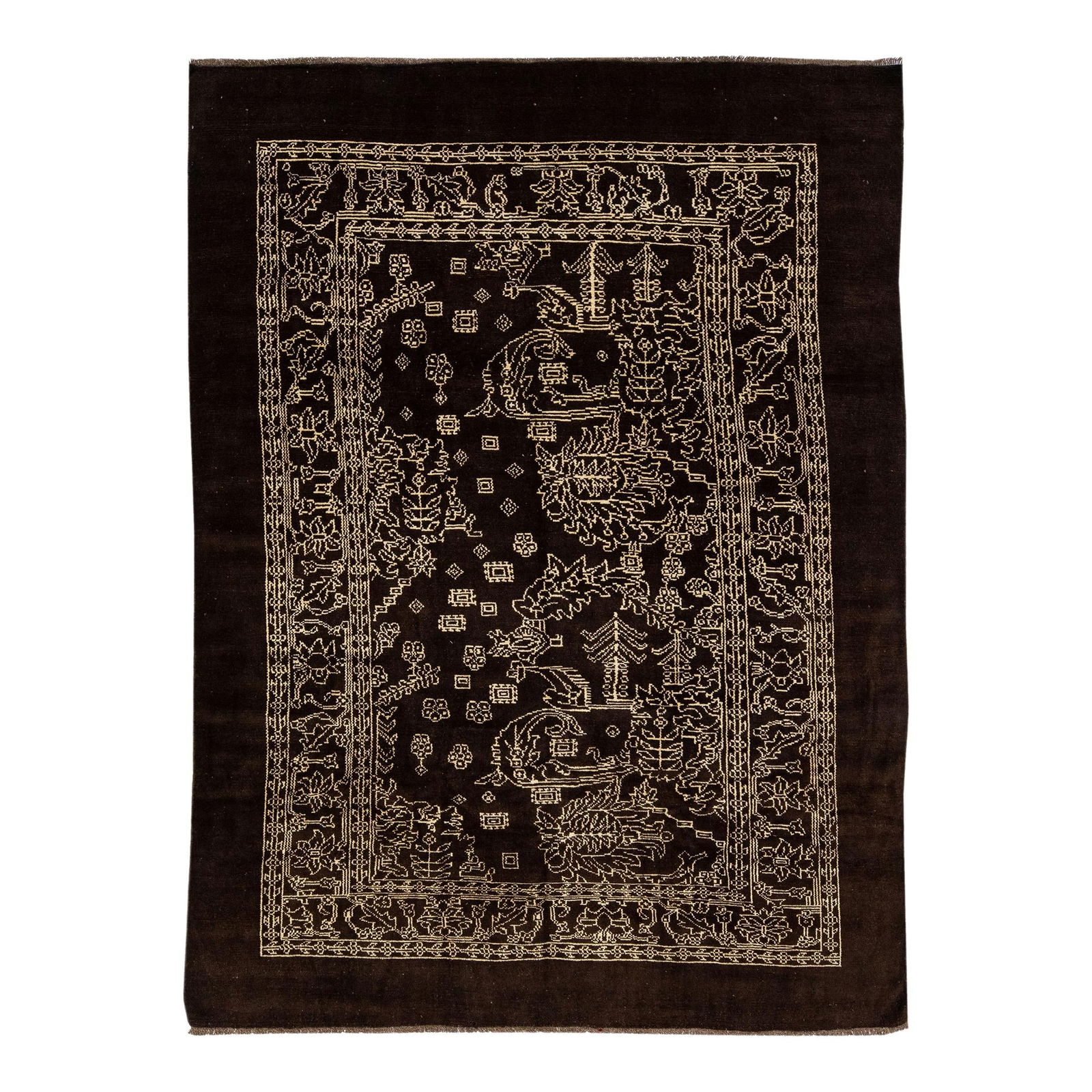 Transitional Handmade Brown Wool Rug 7'4 x 10'1 Geometric Design: Transitional Handmade Brown Wool Rug 7'4 x 10'1 Geometric Design Enhance your space with this exquisite Transitional Handmade Wool Rug from our Northwest collection. Featuring a rich brown color field
