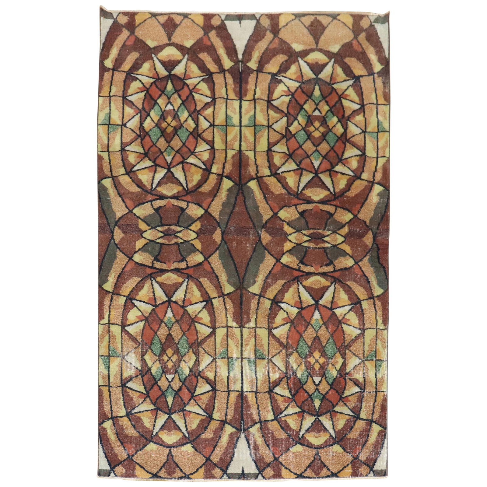 Mid-Century Wool Turkish Rug Attributed to Zeki Muren with Animal Bird Motifs: Mid-Century Wool Turkish Rug Attributed to Zeki Muren with Animal Bird Motifs Discover a unique Mid-Century Modern Turkish Zeki Muren rug, attributed to the celebrated musician and artist Zeki Muren.