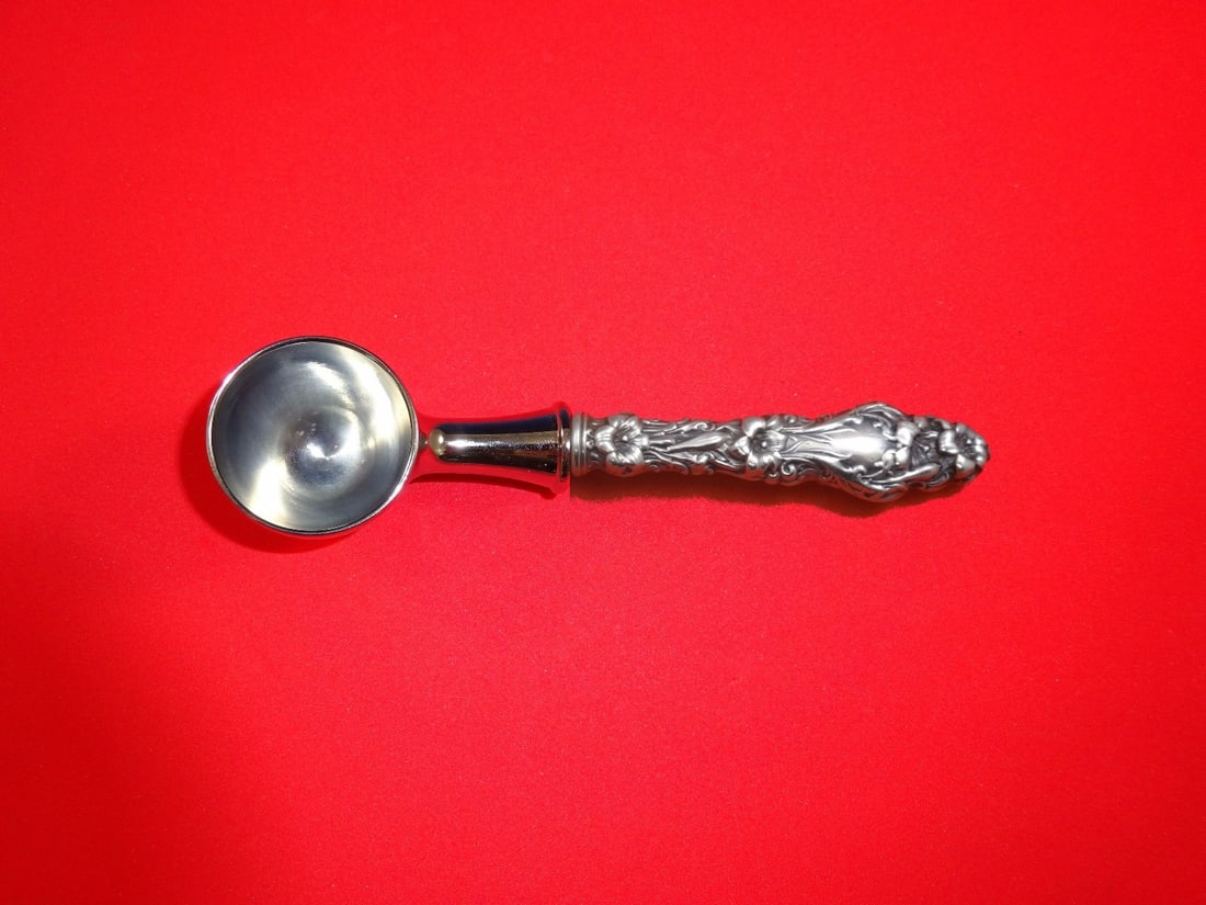 Whiting Lily Sterling Silver Custom Coffee Scoop 6 Inch: Whiting Lily Sterling Silver Custom Coffee Scoop 6 Inch This exquisite coffee scoop features the elegant "Lily" pattern by Whiting, crafted from high-quality sterling silver. Custom made with a hollow