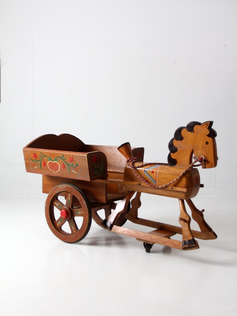 1940s Vintage Americana Folk Art Toy Horse and Cart Set (1 of 18)