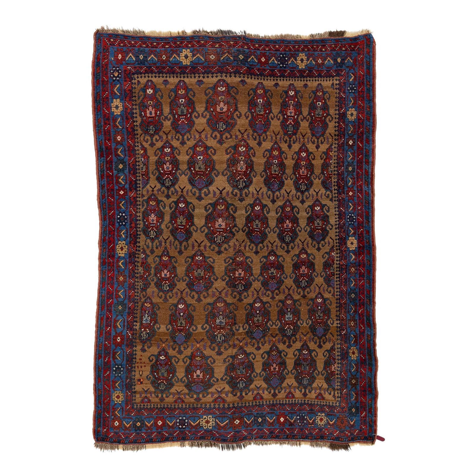 20th Century Handmade Persian Malayer Wool Rug Brown with Blue Red Accents: 20th Century Handmade Persian Malayer Wool Rug Brown with Blue Red Accents This exquisite handmade Persian Malayer rug from the 20th century showcases a rich brown field adorned with intricate blue an