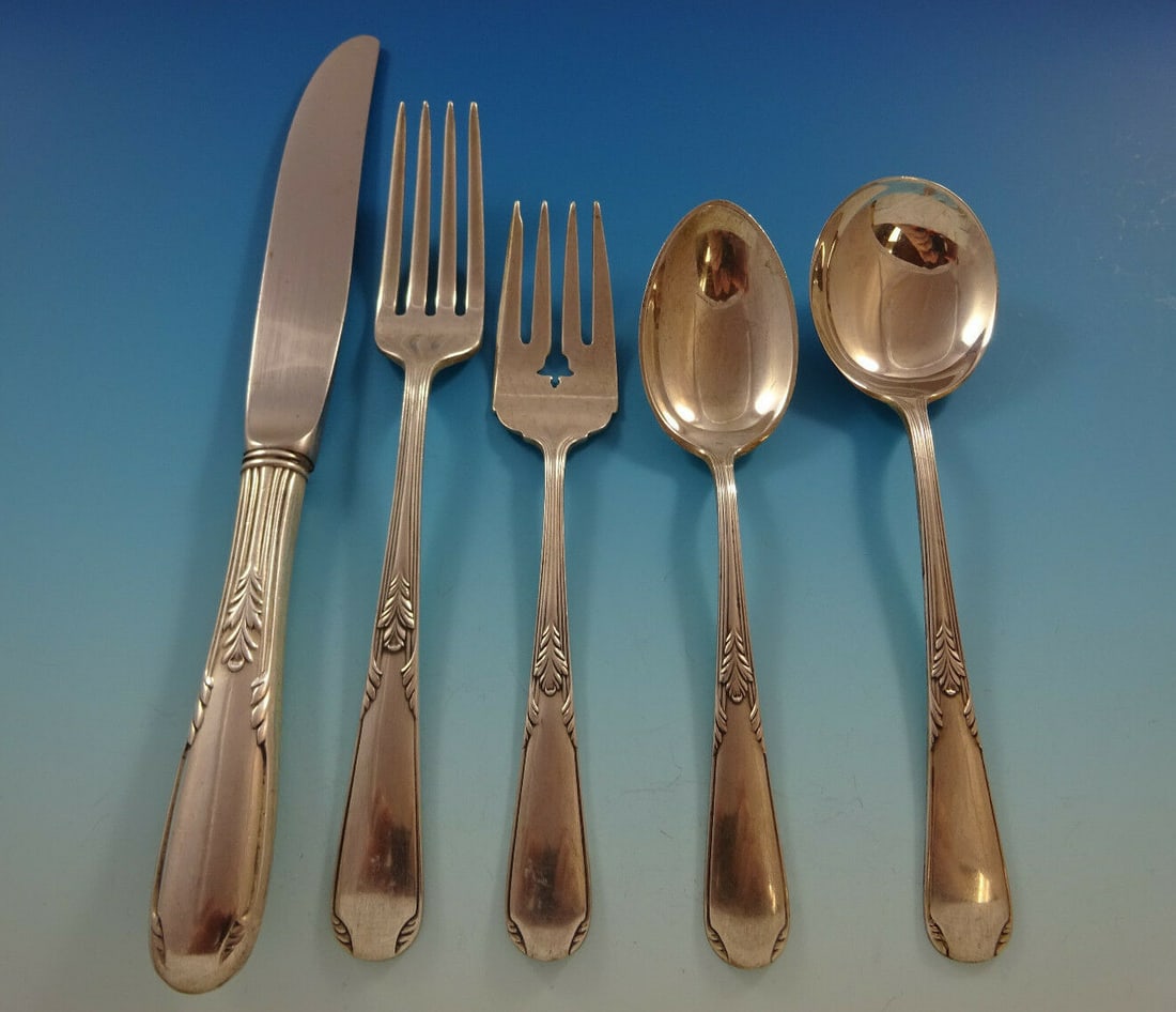 Fleetwood by Manchester Sterling Silver Flatware Set 60 Pieces Art Deco: Fleetwood by Manchester Sterling Silver Flatware Set 60 Pieces Art Deco This exquisite Fleetwood by Manchester Sterling Silver Flatware Service set features a total of 60 pieces, showcasing the elegan