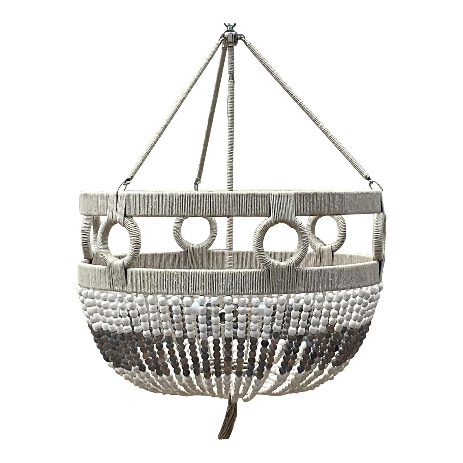 Ro Sham Beaux Vintage Boho Chandelier Grey Agate Twine 30in: Ro Sham Beaux Vintage Boho Chandelier Grey Agate Twine 30in Illuminate your space with this stunning vintage Boho twine chandelier, crafted by the renowned Ro Sham Beaux group. This exquisite piece fe