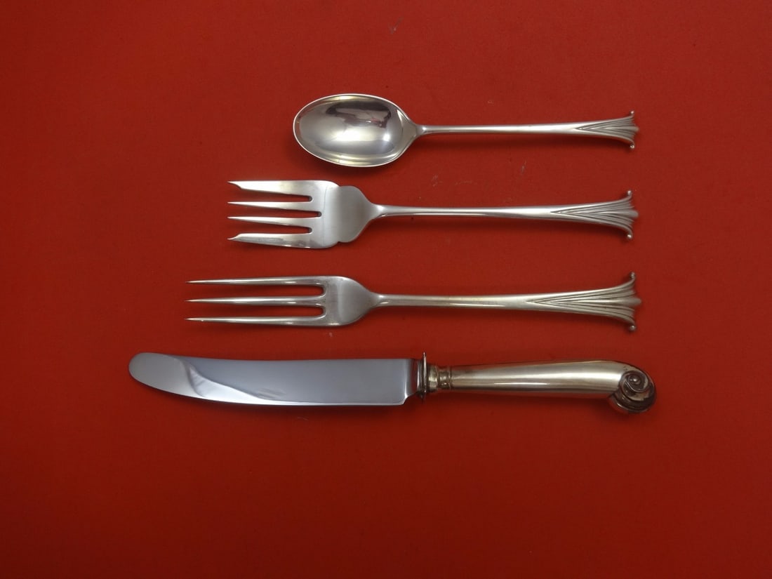 Worcester English Onslow Sterling Silver 4-Piece Place Setting: Worcester English Onslow Sterling Silver 4-Piece Place Setting Elevate your dining experience with this exquisite 4-piece place setting of English Onslow by Worcester. Crafted from high-quality sterli