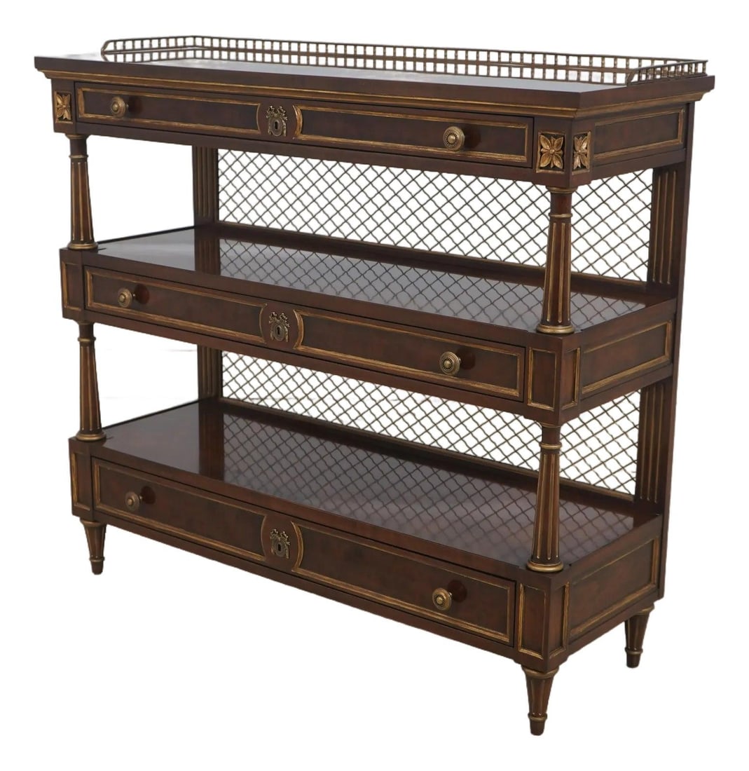 Karges Walnut French Louis XVI 3 Tier Server with Gold Gilt Highlights: Karges Walnut French Louis XVI 3 Tier Server with Gold Gilt Highlights This exquisite Karges Walnut French Louis XVI 3 Tier Server showcases timeless elegance with its sophisticated design. Crafted in