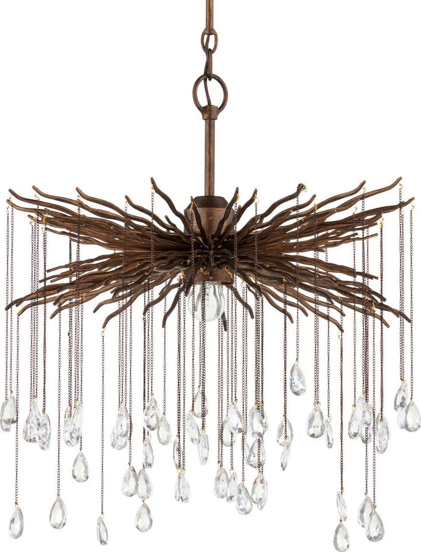 Currey Fen Adjustable Cupertino Crystal Wrought Iron Chandelier: Currey Fen Adjustable Cupertino Crystal Wrought Iron Chandelier Illuminate your space with this elegant adjustable Cupertino iron chandelier. This small bowl chandelier features a stunning combination