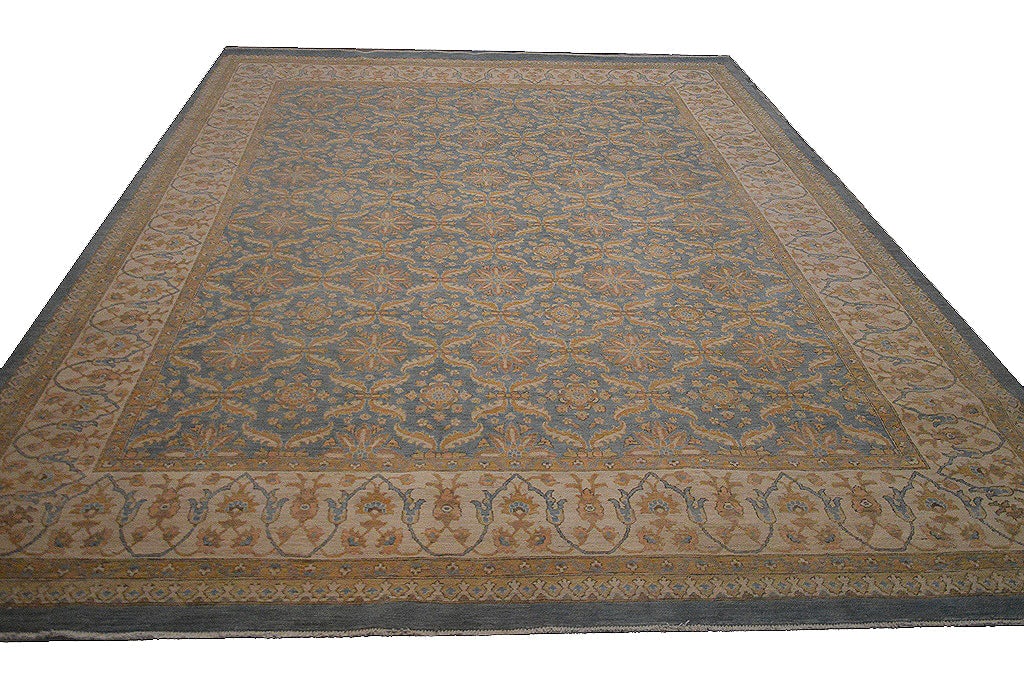 Elegant 9.1 x 11.6 Light Blue Chobi Peshawar Handmade Wool Rug: Elegant 9.1 x 11.6 Light Blue Chobi Peshawar Handmade Wool Rug Free continental US Shipping Enhance your space with this exquisite handmade wool rug, featuring a delightful light blue color and a trad