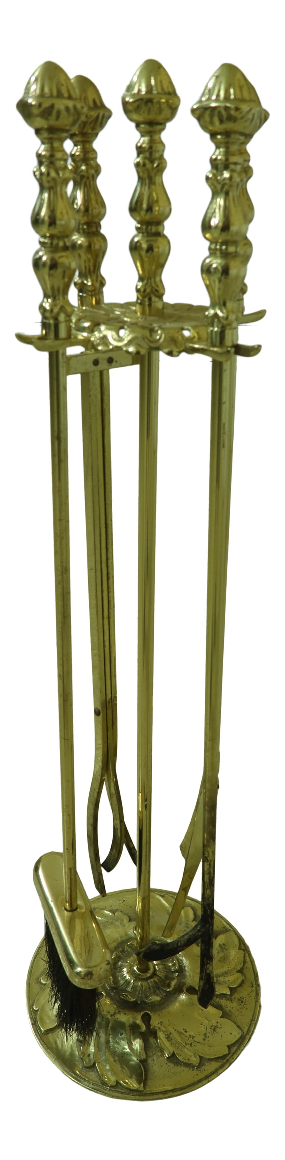 Elegant Solid Brass 5 Piece Tool Set with Decorative Stand: Elegant Solid Brass 5 Piece Tool Set with Decorative Stand This elegant 5 Piece Tool Set is crafted from heavy solid brass, showcasing high-quality construction that has stood the test of time. Approx