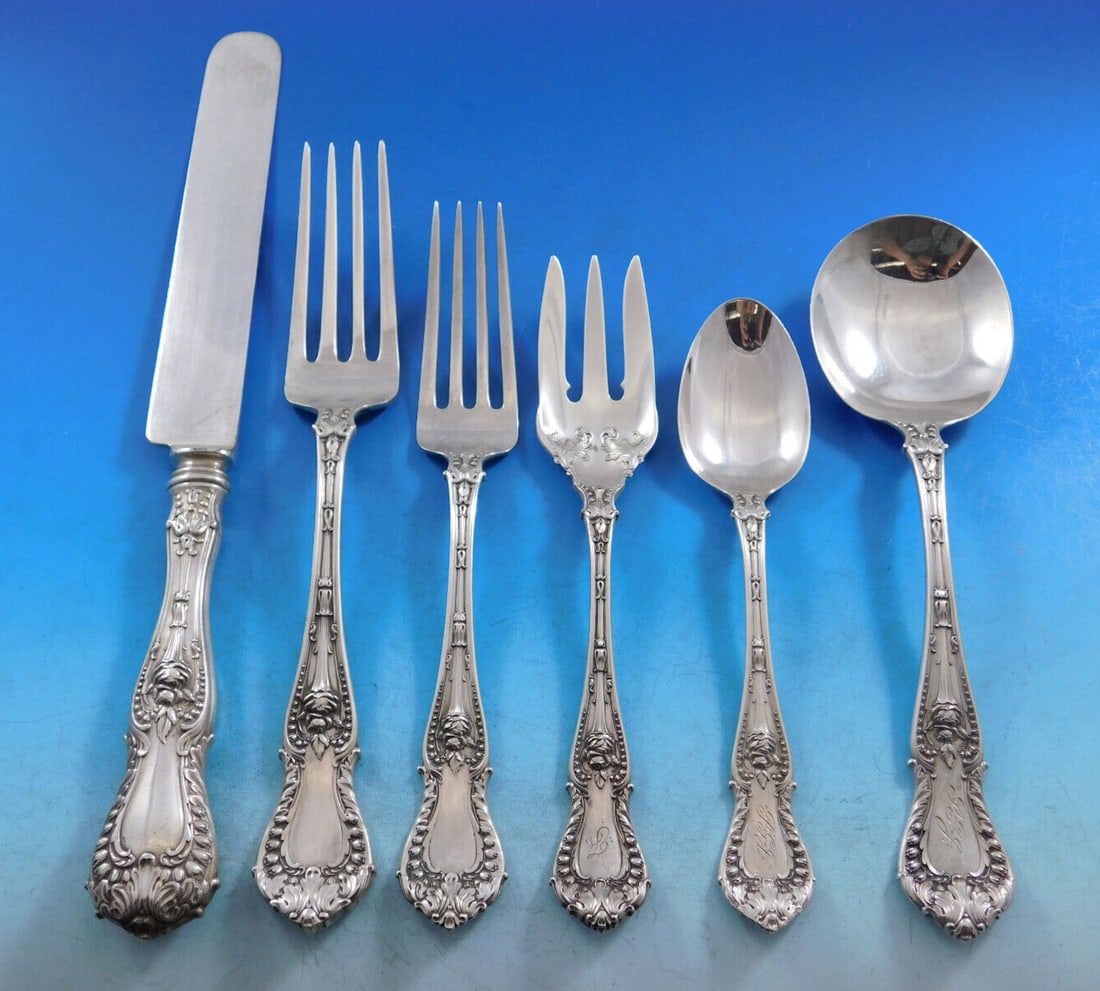 Whiting Dorothy Vernon Sterling Silver Flatware Set 73 pcs with Storage Chest: Whiting Dorothy Vernon Sterling Silver Flatware Set 73 pcs with Storage Chest Enhance your dining experience with this exquisite 73-piece dinner flatware set in the Dorothy Vernon pattern by Whiting.