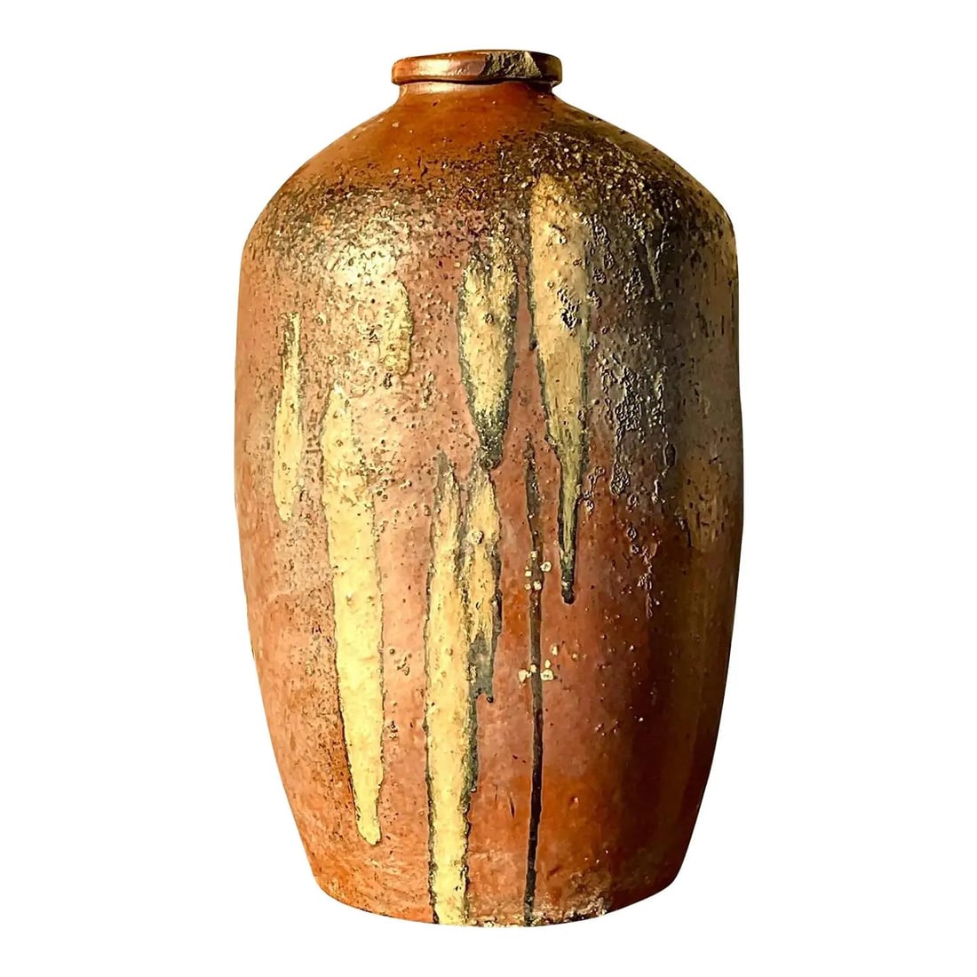 Antique Asian Hand Painted Earthenware Urn with Abstract Design: Antique Asian Hand Painted Earthenware Urn with Abstract Design Discover this stunning vintage Asian urn, a true testament to exquisite craftsmanship. It features a beautiful hand-painted abstract des