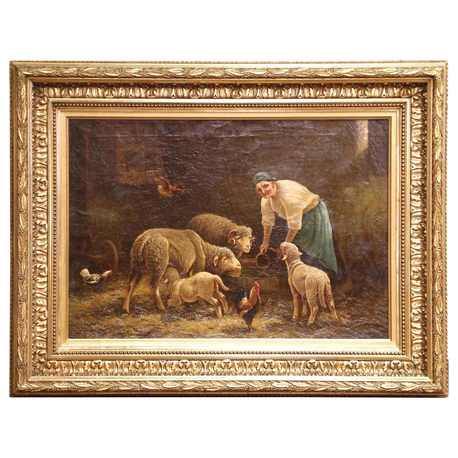 19th Century French Pastoral Oil Painting by Charles Helygouet in Giltwood Frame (1 of 13)